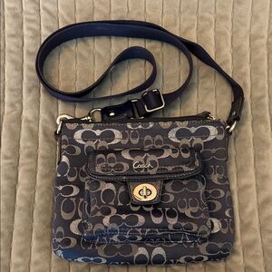 Coach Blue and Silver Signature Canvas Crossbody with Turnlock Pocket